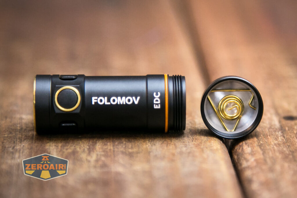 Folomov New C2 EDC Flashlight tailcap off showing threads