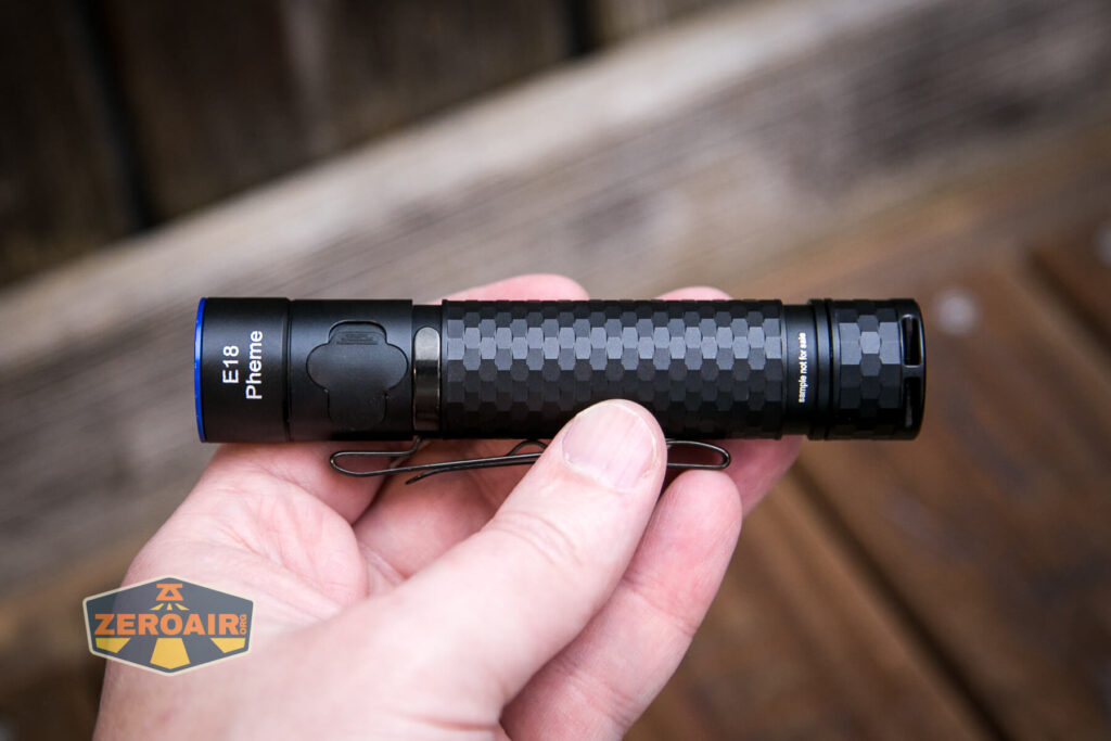 Brinyte E18 Pheme flashlight in hand