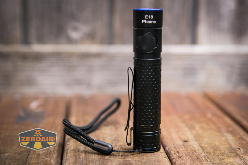 Brinyte E18 Pheme flashlight lanyard installed