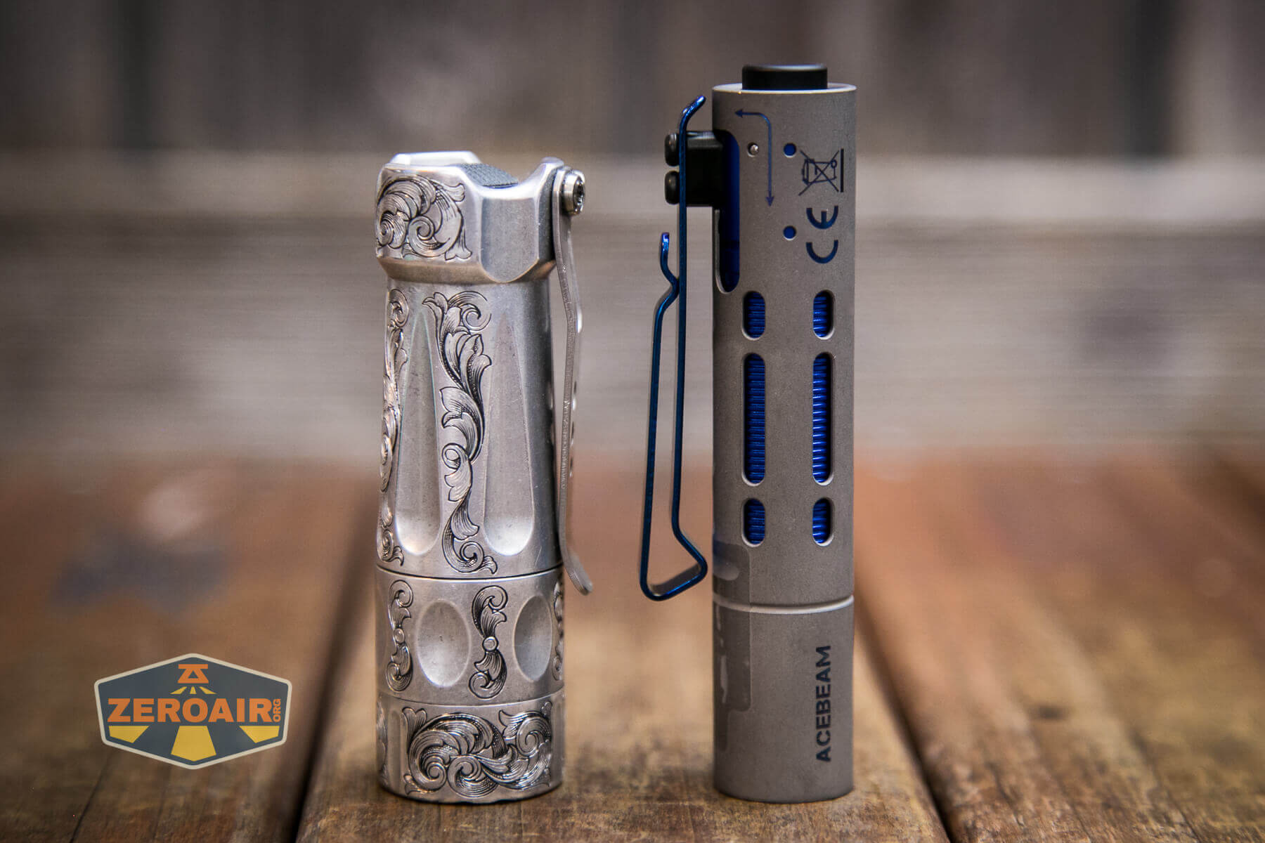 Acebeam Rider RX Titanium flashlight beside torchlab boss 35