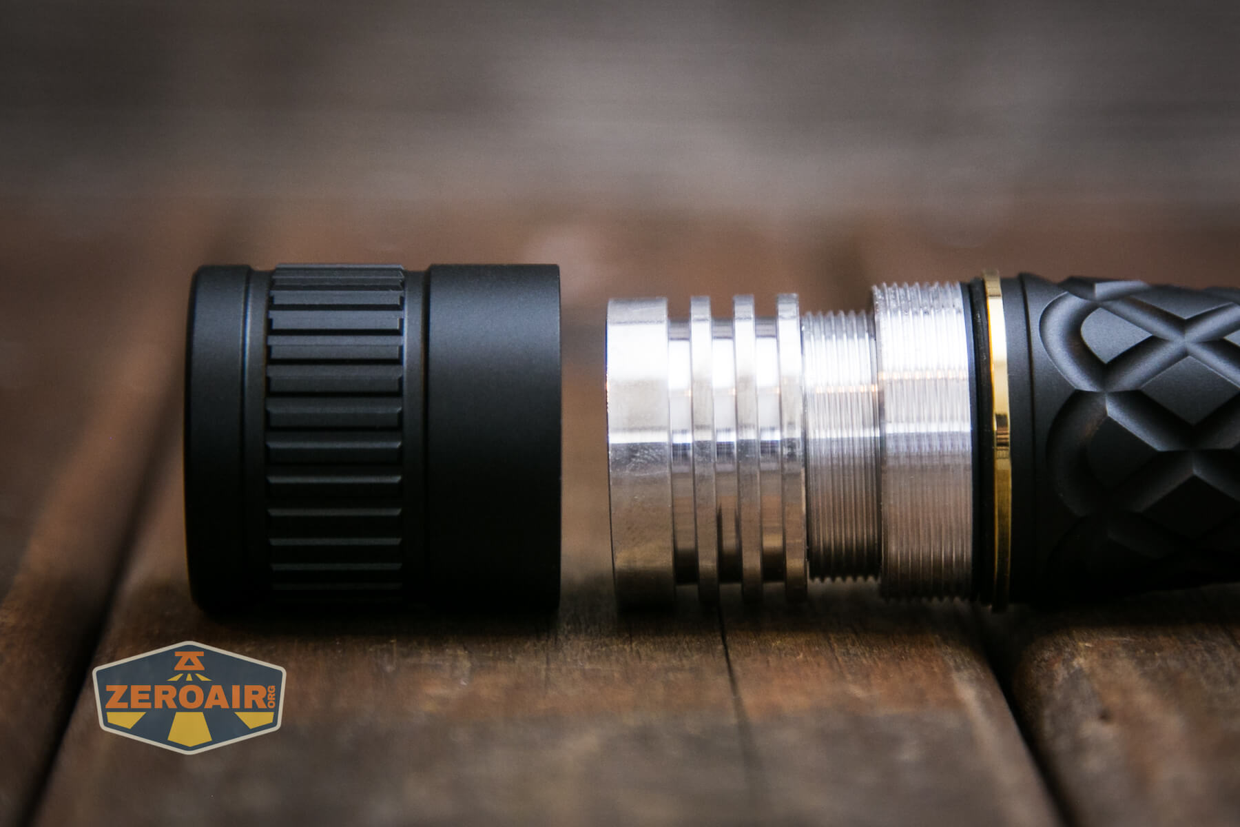Lumintop Thor1 LED flashlight head removed showing internals