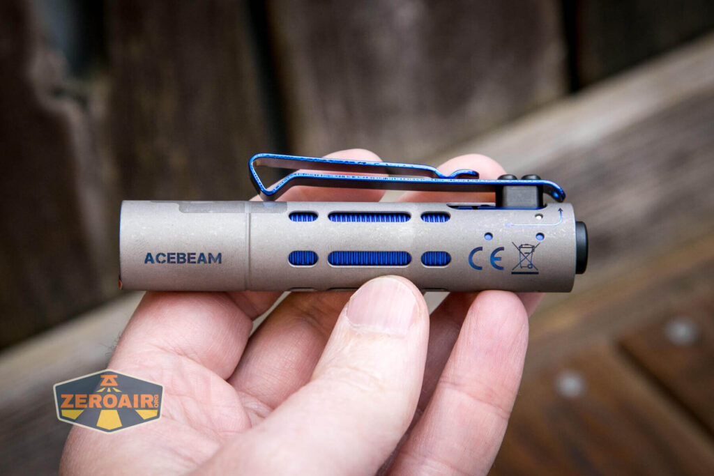 Acebeam Rider RX Titanium flashlight in hand