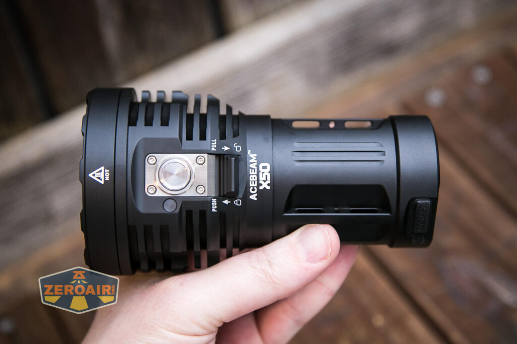 Acebeam X50 CRI flashlight in hand