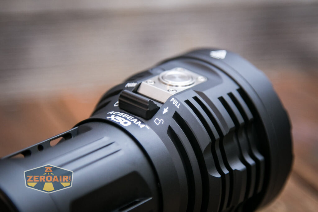 Acebeam X50 CRI flashlight lockout switch