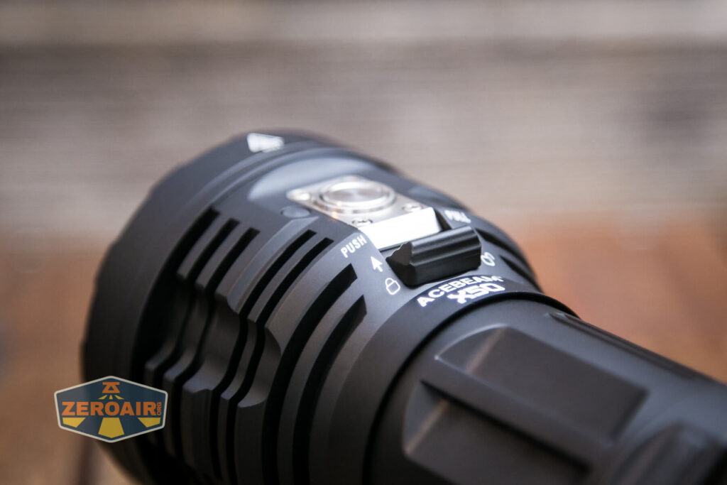 Acebeam X50 CRI flashlight lockout switch