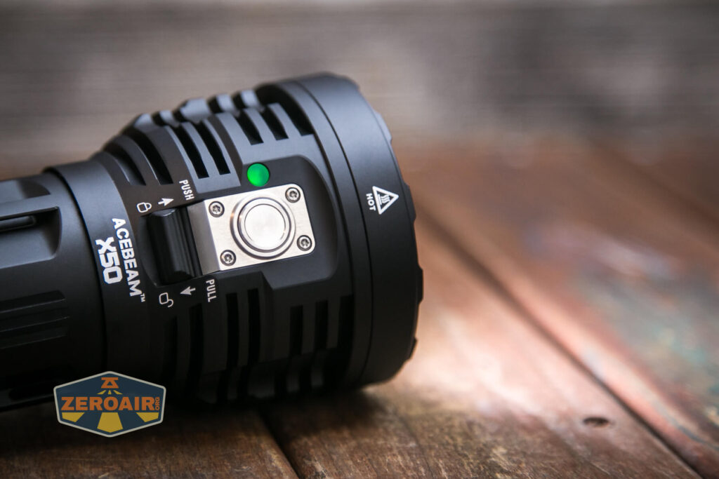 Acebeam X50 CRI flashlight switch indicator