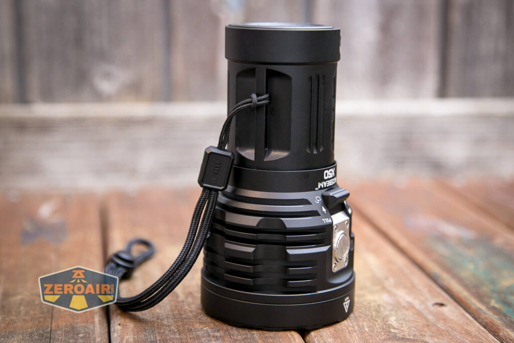 Acebeam X50 CRI flashlight lanyard installed