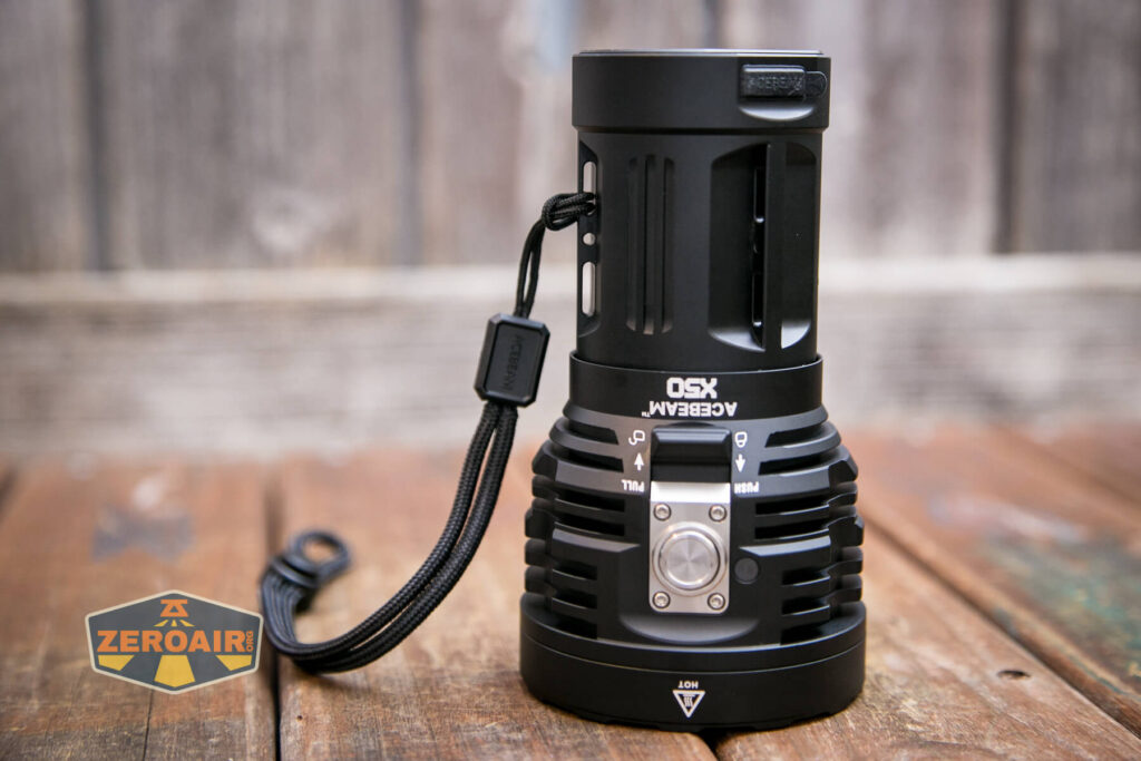 Acebeam X50 CRI flashlight lanyard installed