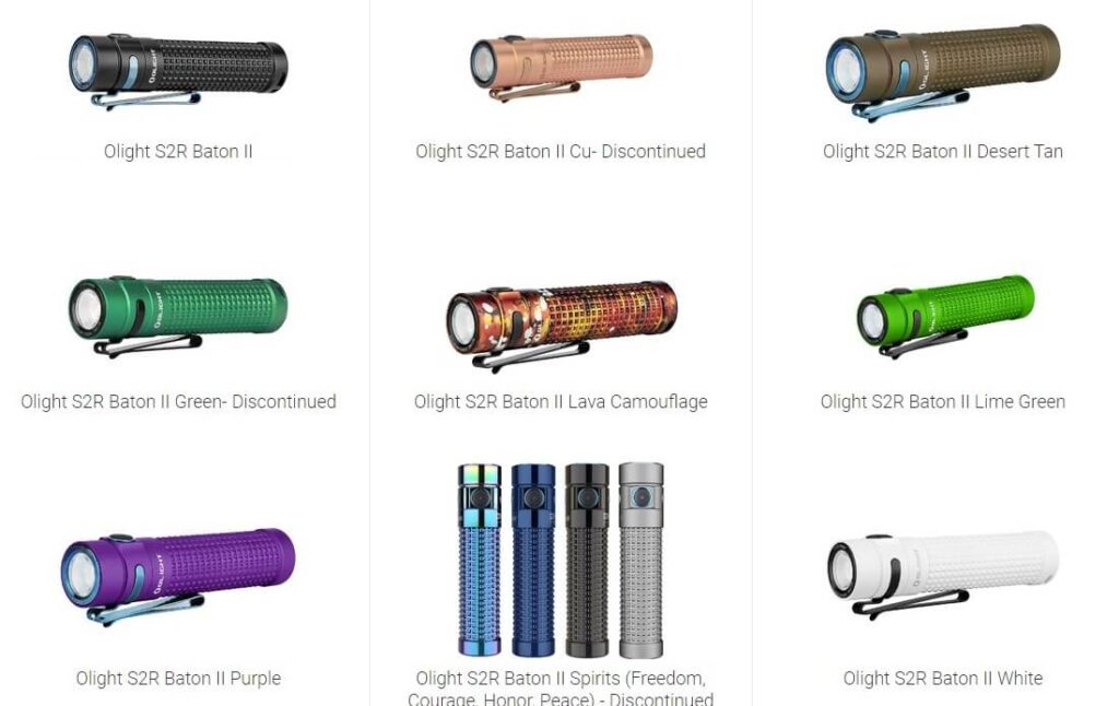 Olight S2R Baton II flashlight versions