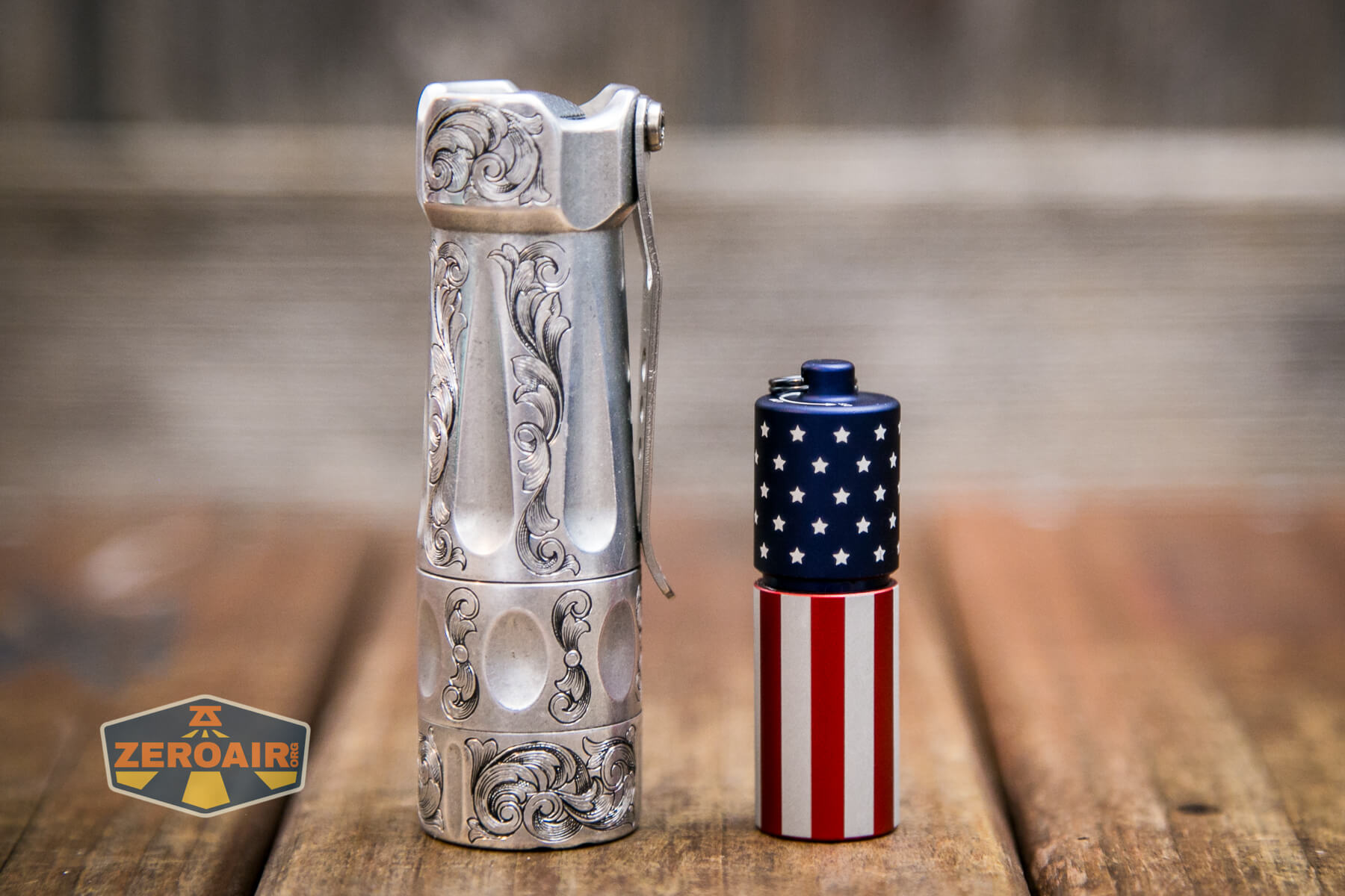 Olight i1R2 Pro Keychain Flashlight beside the TorchLAB BOSS 35 (custom-engraved)