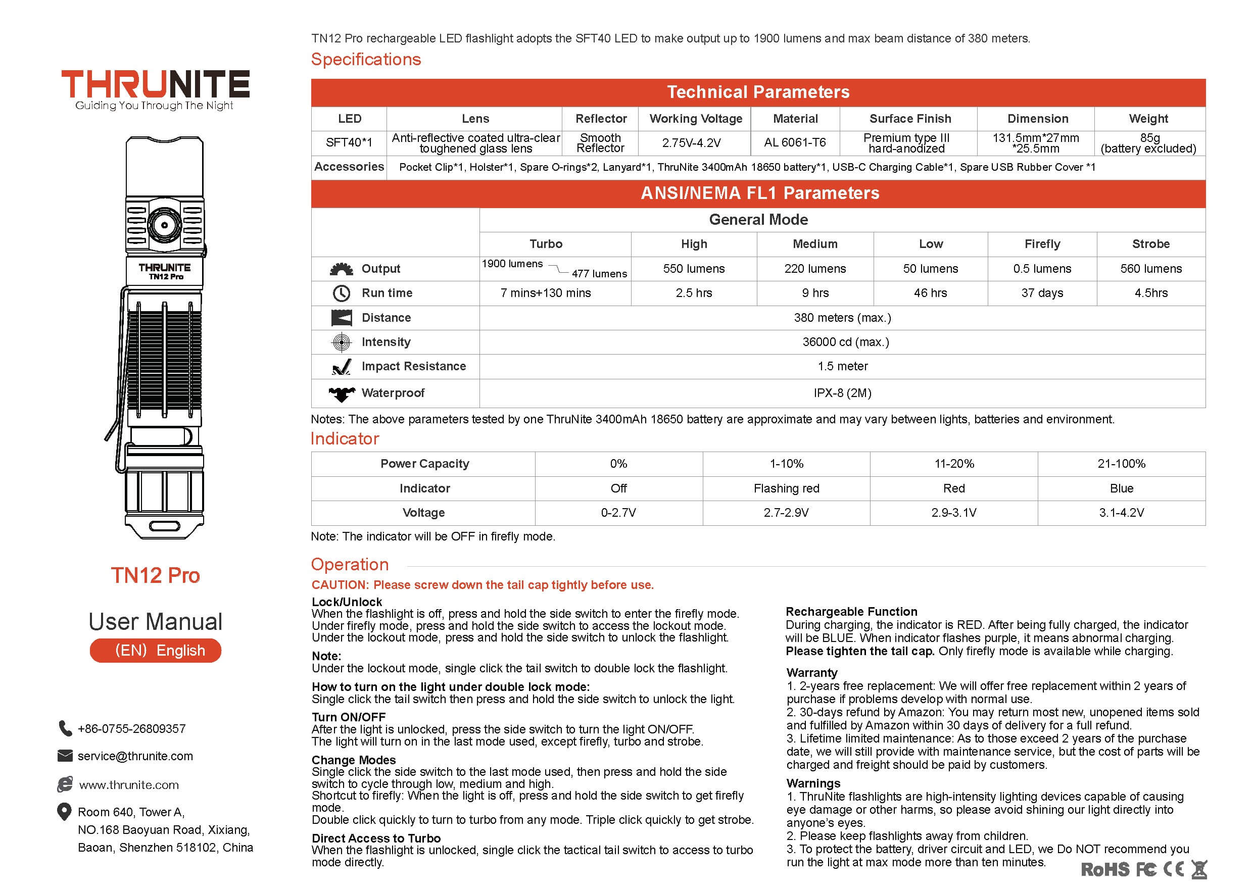 Thrunite TN12 Pro flashlight manual