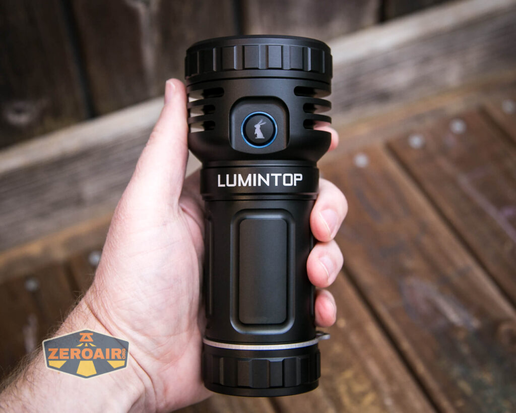 Lumintop Thor Pro LEP and LED flashlight in hand
