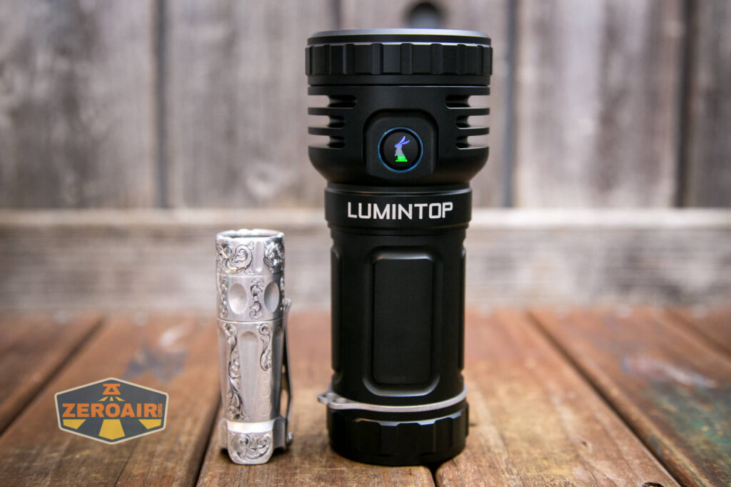 Lumintop Thor Pro LEP and LED flashlight beside torchlab boss 35