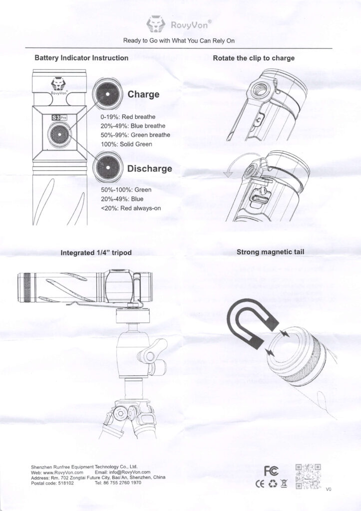 RovyVon S3 Pro flashlight manual