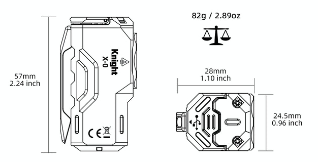 Wuben X-0 Knight flashlight size
