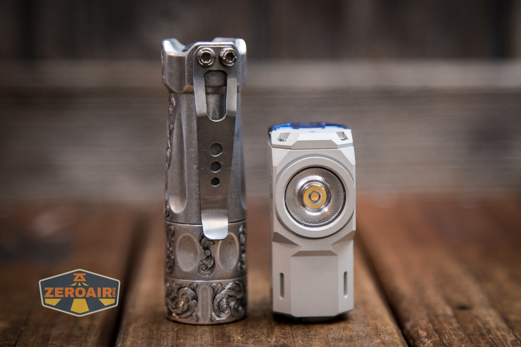 Wuben X-0 Knight flashlight beside the TorchLAB BOSS 35 (custom-engraved)
