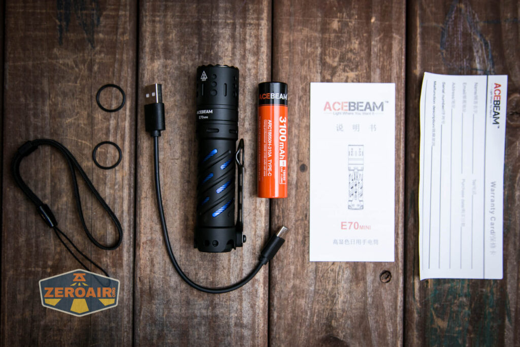 Acebeam E70 Mini flashlight what's included