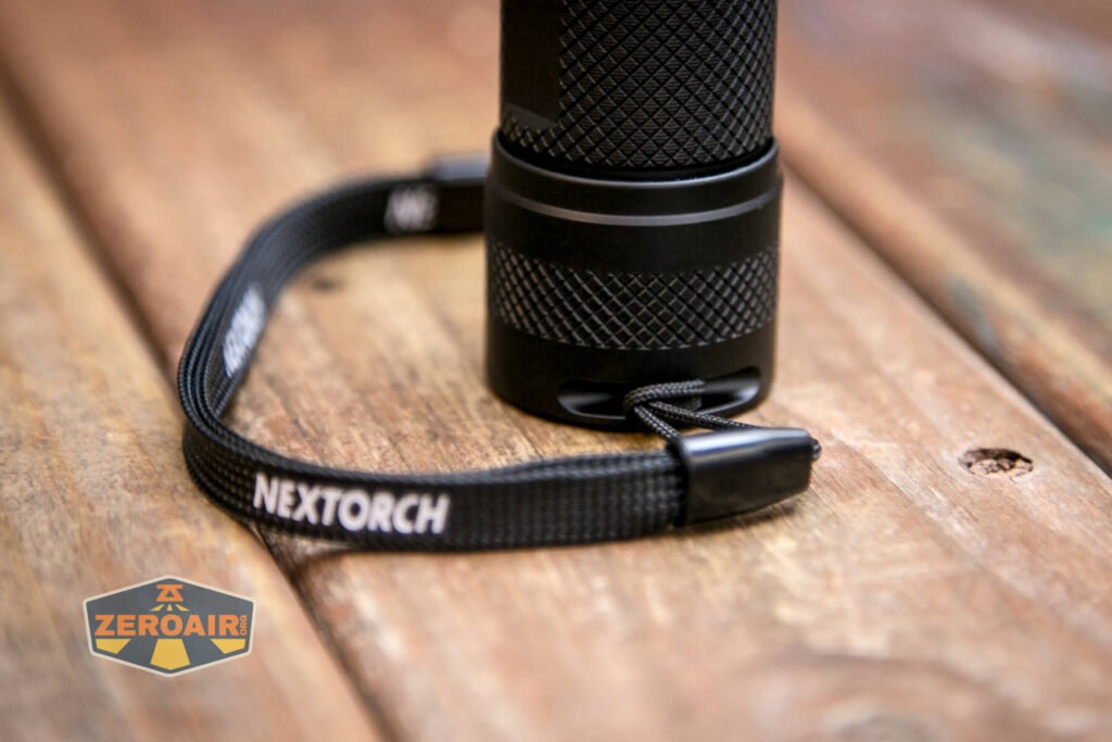 Nextorch P82 long-range flashlight lanyard installed