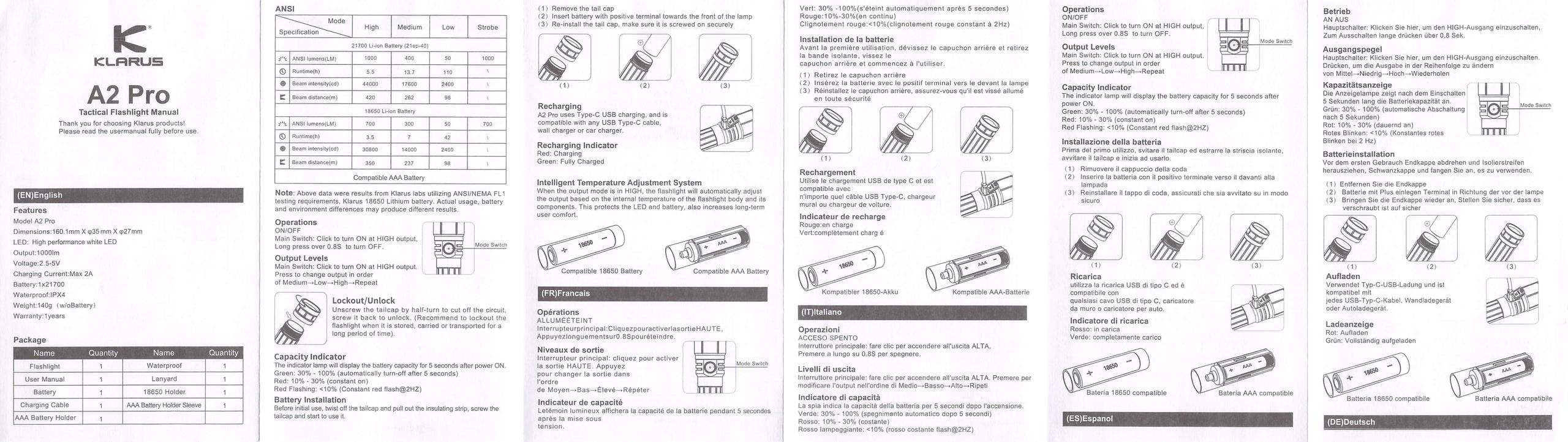 Klarus A2 Pro Zoomable flashlight manual