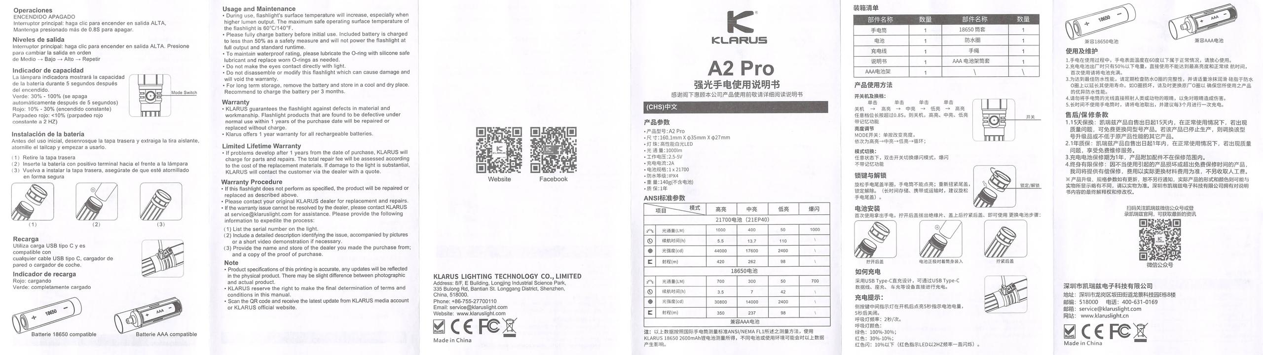 Klarus A2 Pro Zoomable flashlight manual