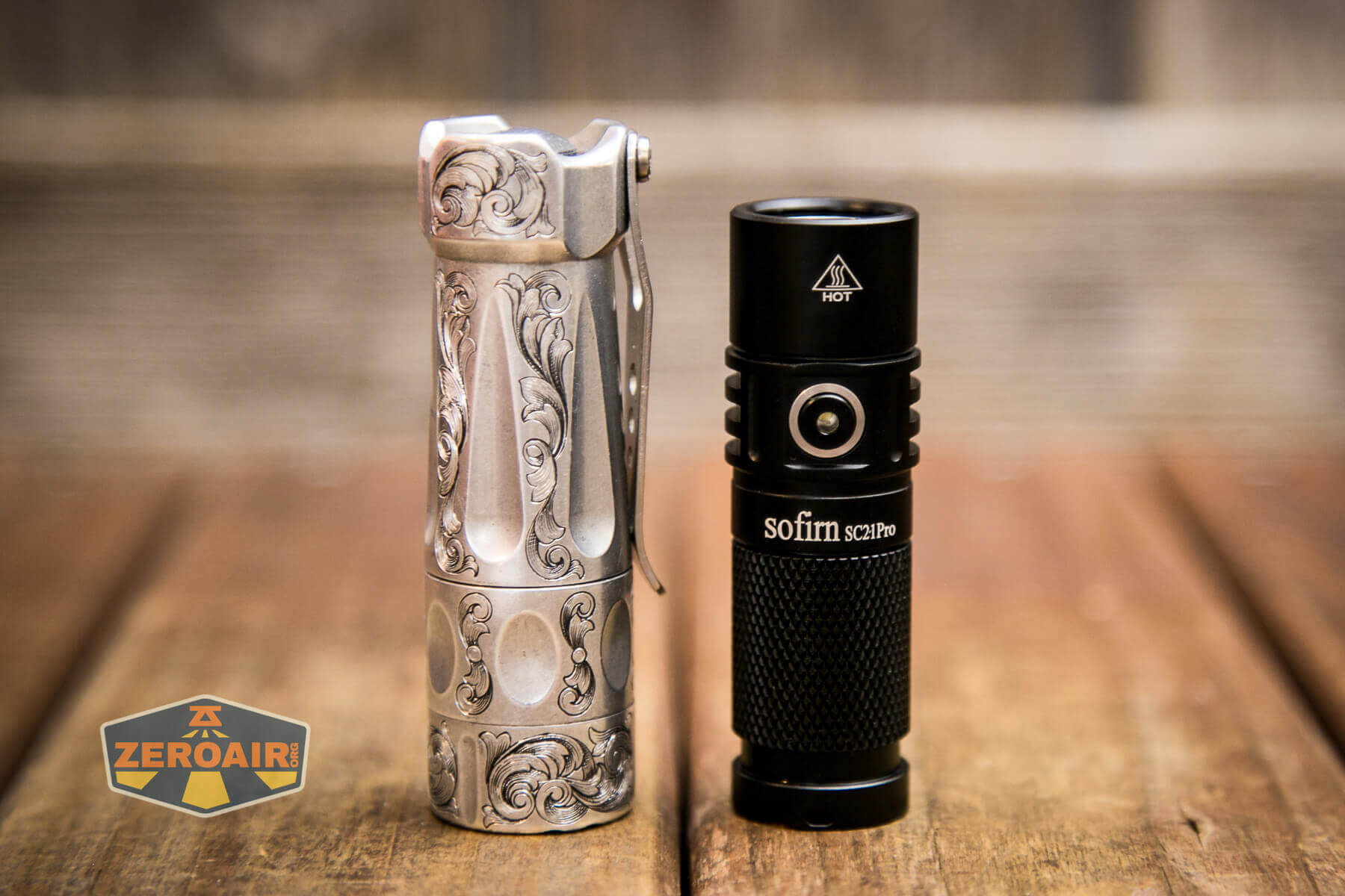 Sofirn SC21 Pro Flashlight beside the TorchLAB BOSS 35 (custom-engraved)
