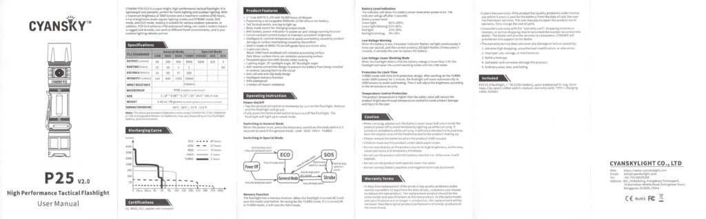 Cyansky P25 V2 flashlight manual