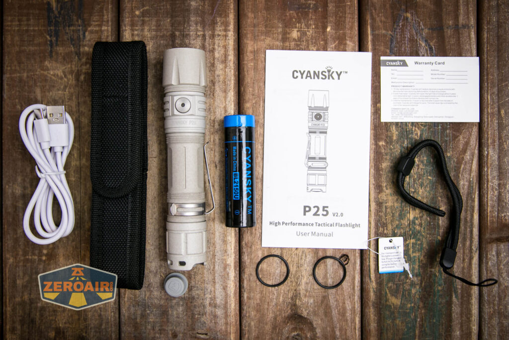 Cyansky P25 V2 flashlight what's included