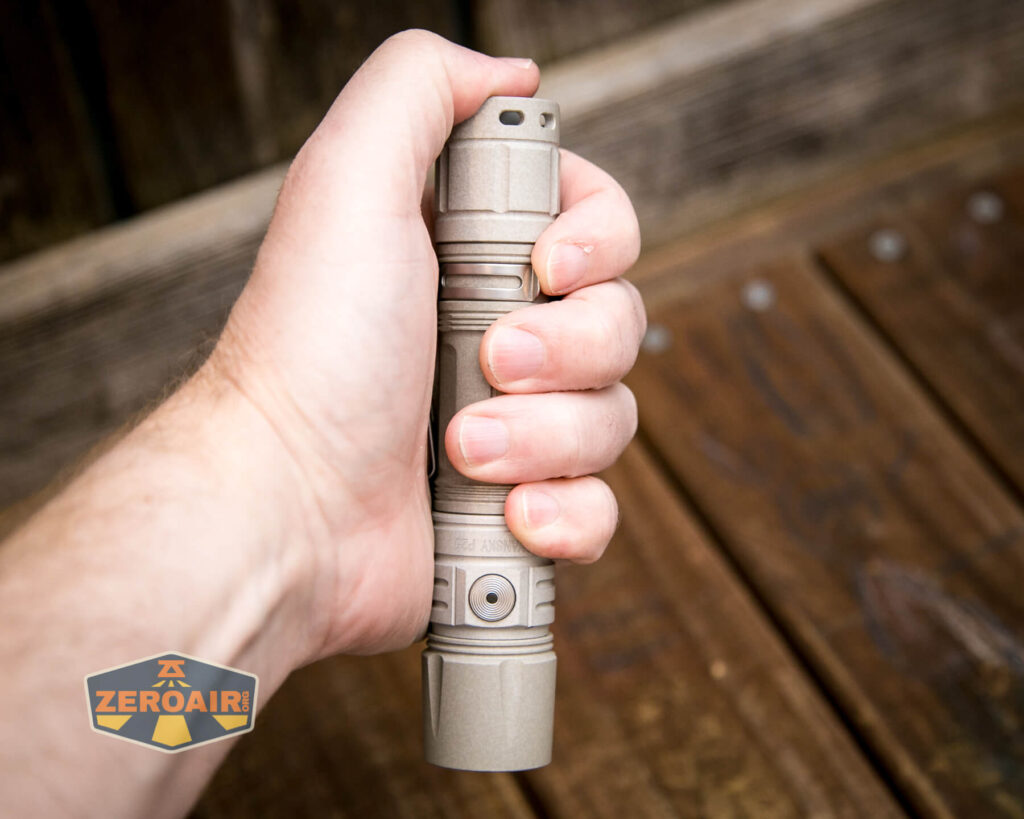 Cyansky P25 V2 flashlight in hand