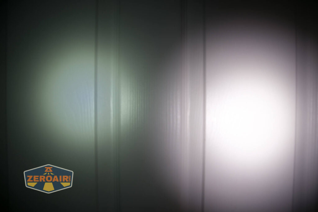 Cyansky P25 V2 flashlight beamshots on door compared to nichia 219b