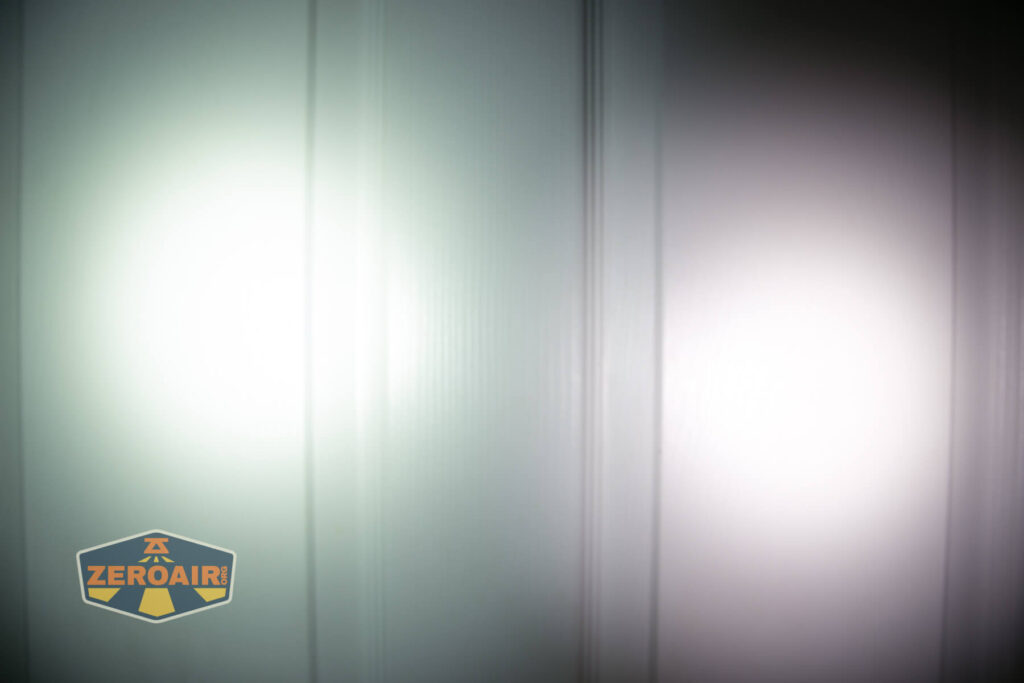 Cyansky P25 V2 flashlight beamshots on door compared to nichia 219b