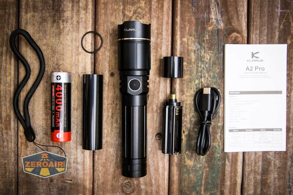 Klarus A2 Pro Zoomable flashlight what's included