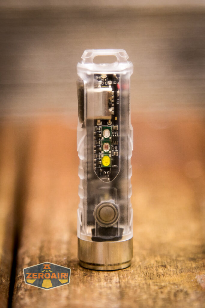 RovyVon A8U keychain flashlight headstanding showing all sides