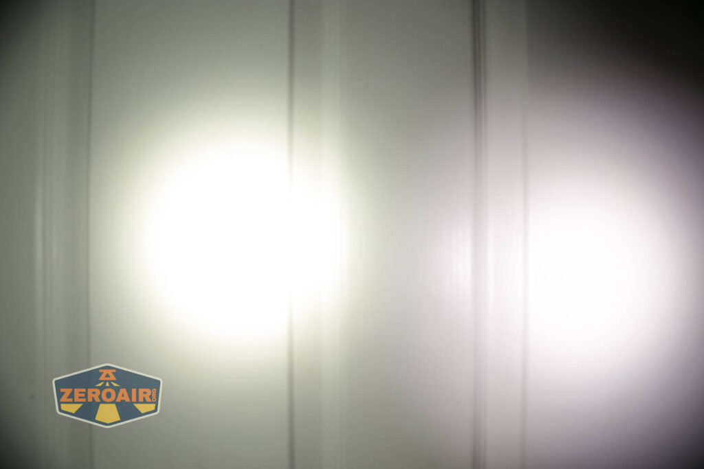 Sofirn SC21 Pro flashlight beamshots on door compared to nichia 219b