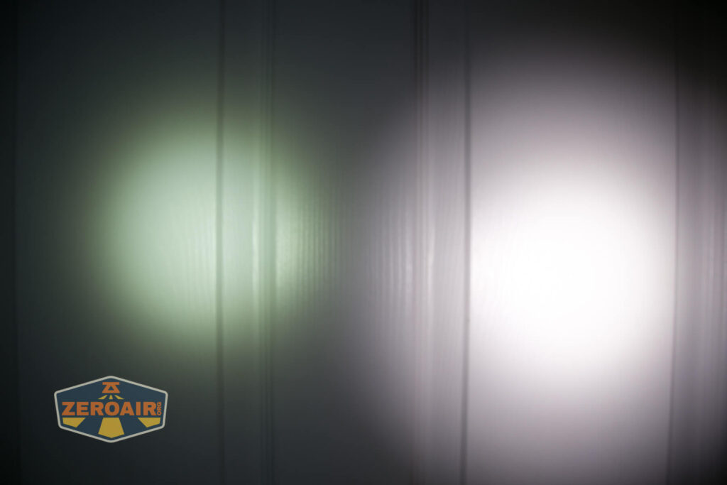 Thrunite Archer Pro flashlight beamshots on door compared to nichia 219b
