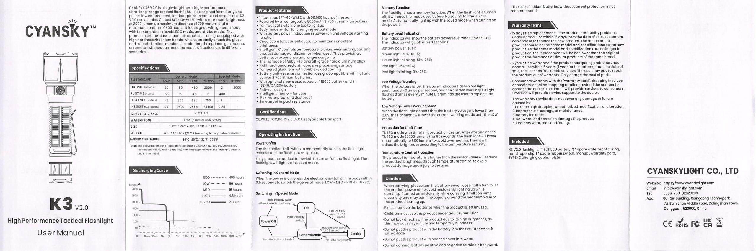 Cyansky K3 V2 flashlight manual
