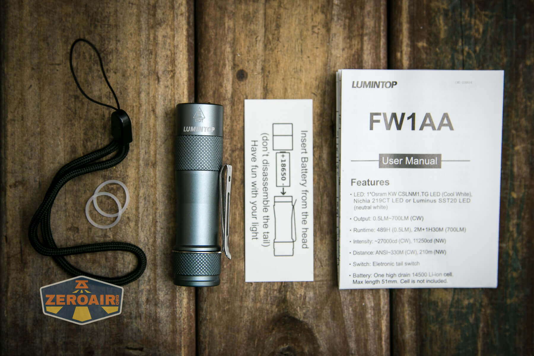 Lumintop FW1AA flashlight what's included
