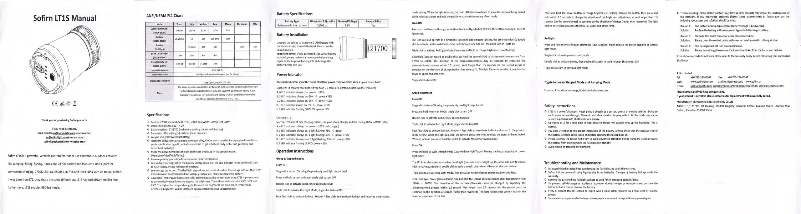 Sofirn LT1S lantern manual
