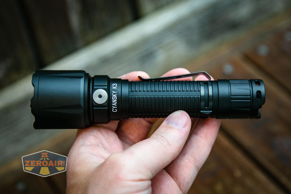 Cyansky K3 V2 flashlight in hand