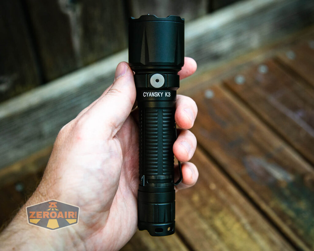 Cyansky K3 V2 flashlight in hand