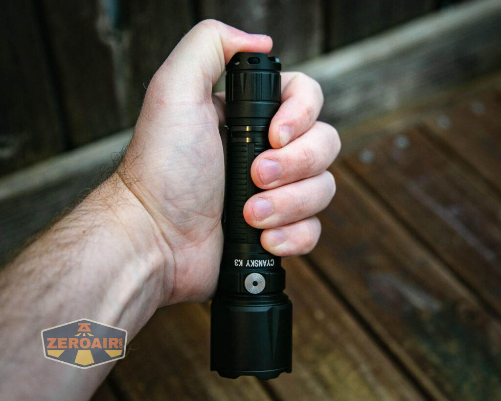 Cyansky K3 V2 flashlight in hand