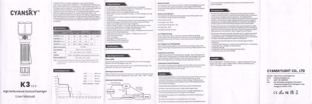 Cyansky K3 V2 flashlight manual