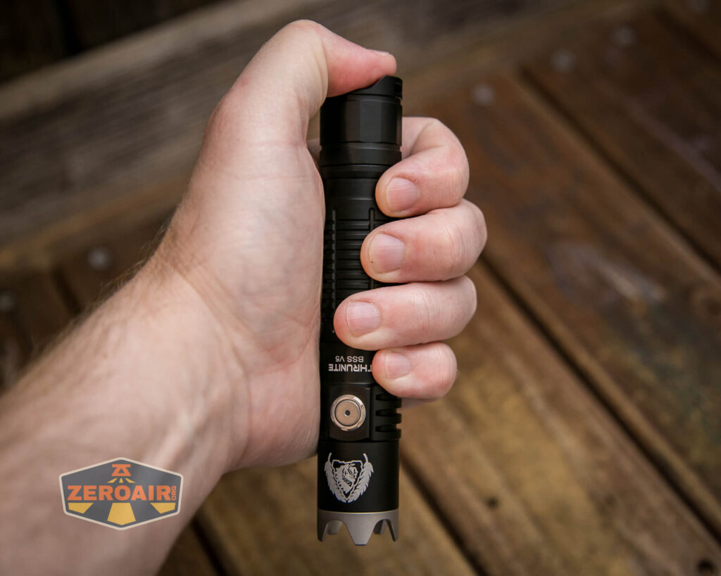 Thrunite BSS V5 flashlight in hand