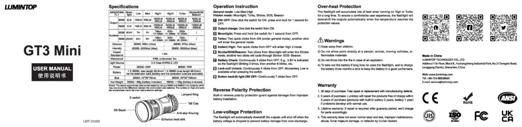Lumintop GT3 Mini flashlight manual