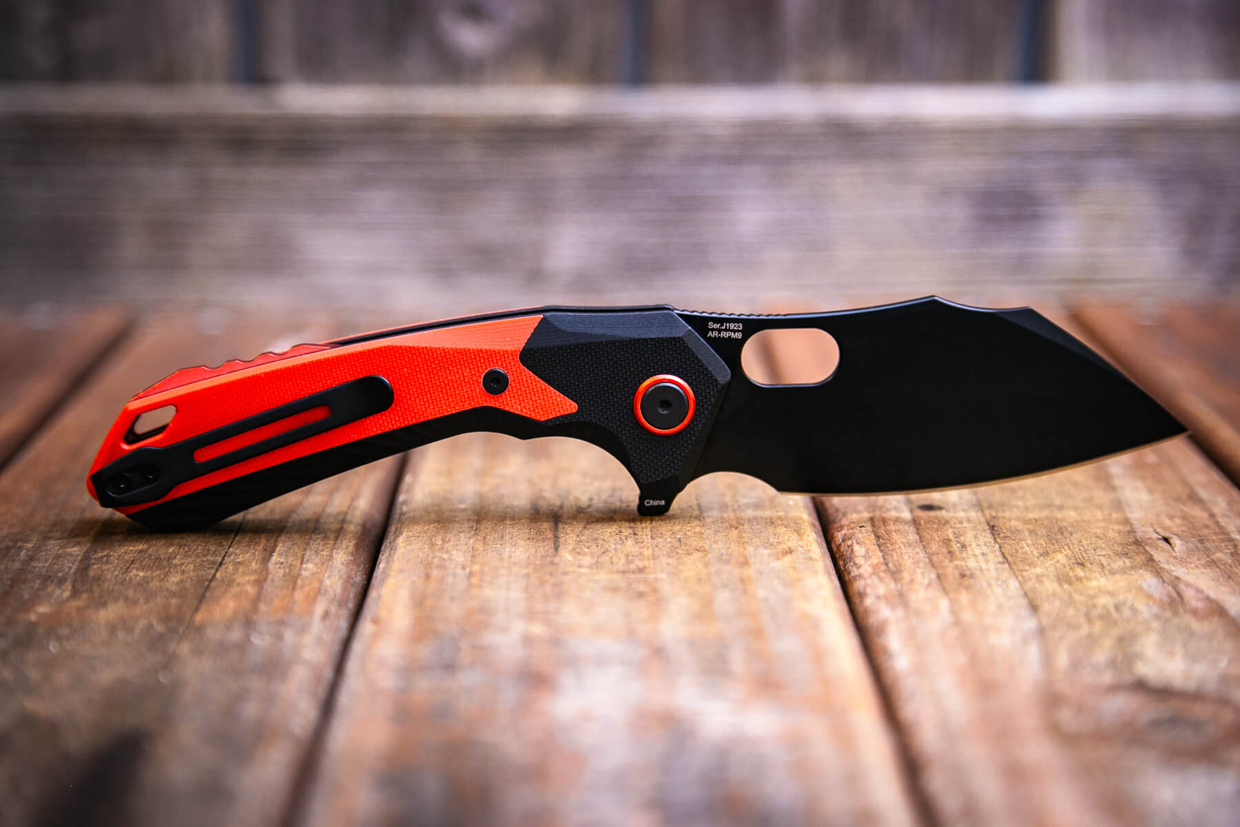 CJRB Caldera G10 knife open clip side