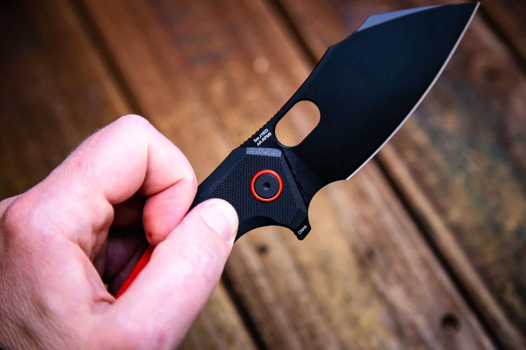 CJRB Caldera G10 knife flipped open