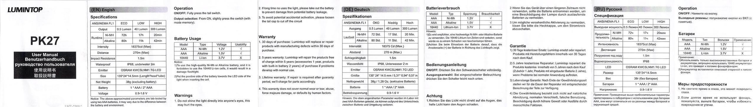 Lumintop PK27 flashlight manual