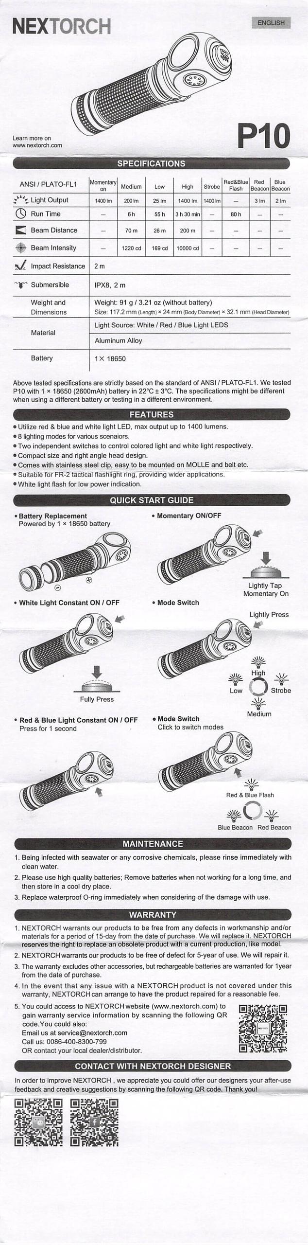 Nextorch P10 right angle flashlight manual