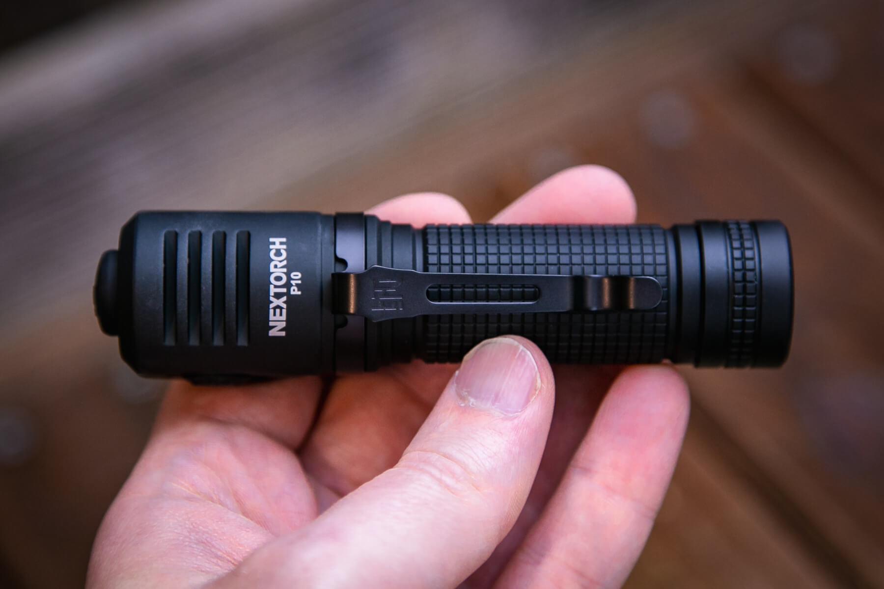Nextorch P10 right angle flashlight in hand