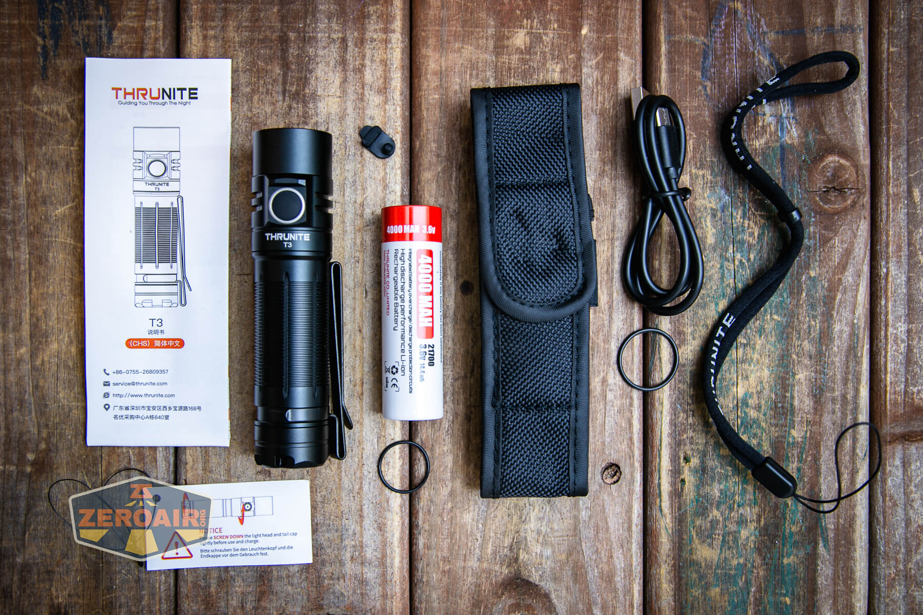 Thrunite T3 thrower flashlight what's included