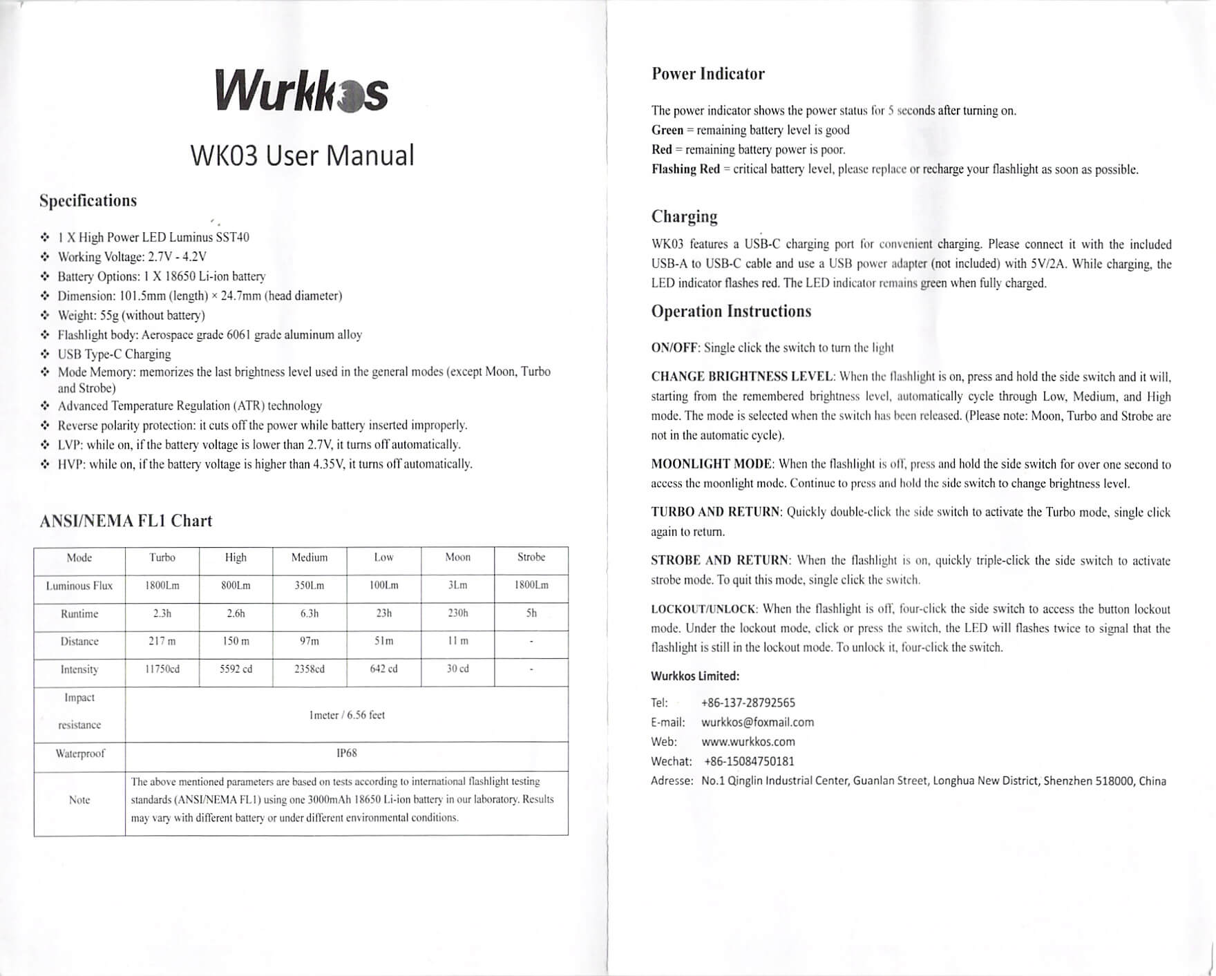 Wurkkos WK03 flashlight manual